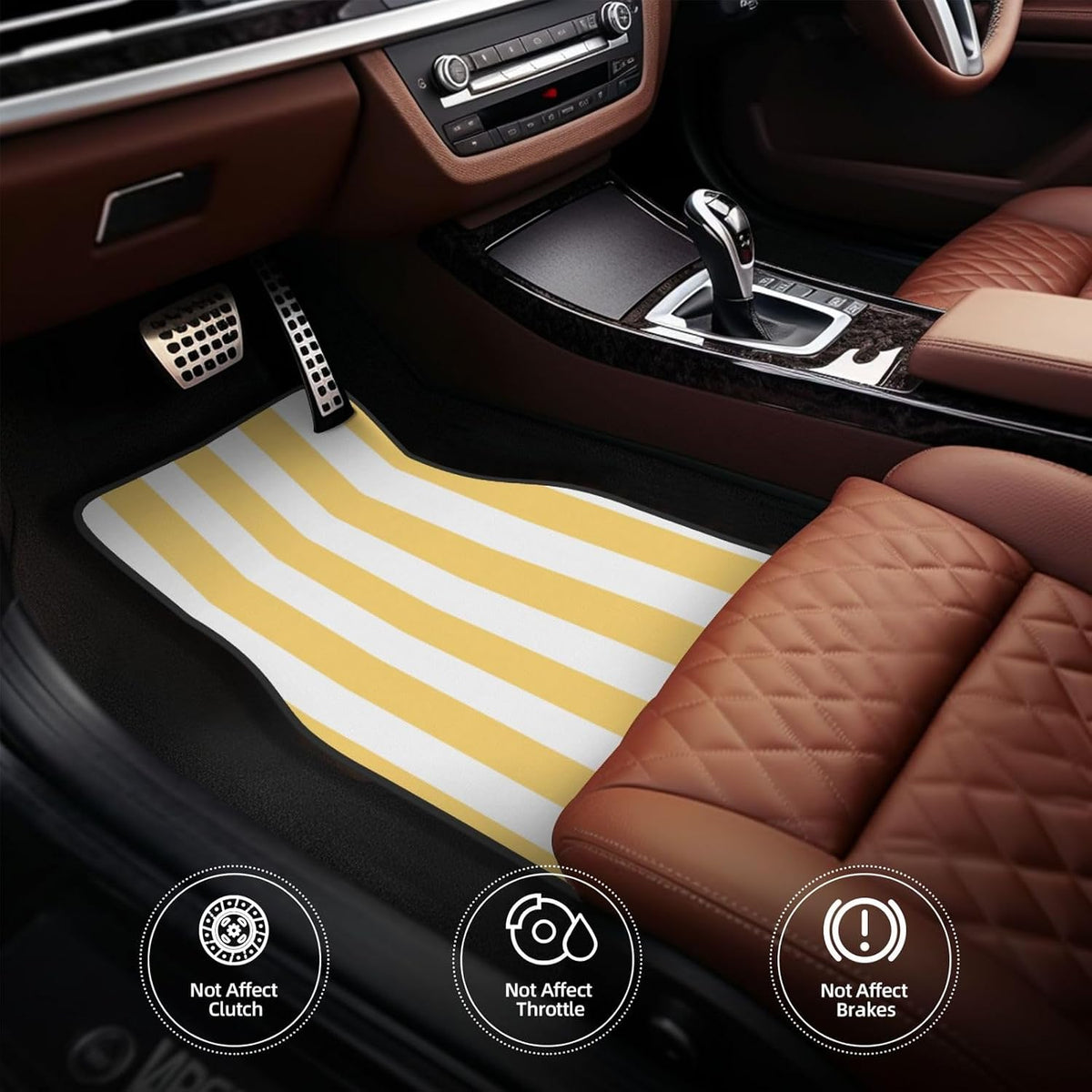 Pastel Color Vertical Yellow White Stripes Car Floor Mats,4 Piece, Car Rug Durable Anti-Slip Waterproof Trim to Fit Liner Universal Fit Auto,Sedan,SUV,Truck