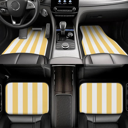 Pastel Color Vertical Yellow White Stripes Car Floor Mats,4 Piece, Car Rug Durable Anti-Slip Waterproof Trim to Fit Liner Universal Fit Auto,Sedan,SUV,Truck