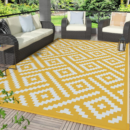 Outdoor Rug, Waterproof Plastic Rugs for Patio, 6'x9' Yellow White