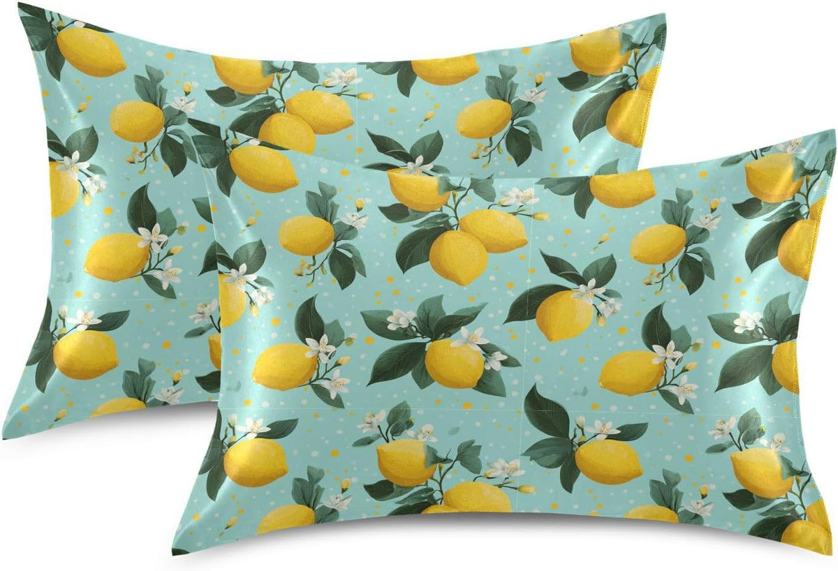 Satin Pillowcase 1 Pack Lemon Yellow Citrus Fruits (28) Similar to Silk Pillow Cases, 20" x 26" Soft Smooth Breathable Cool Pillow Cover for Hair and Skin, Standard Size