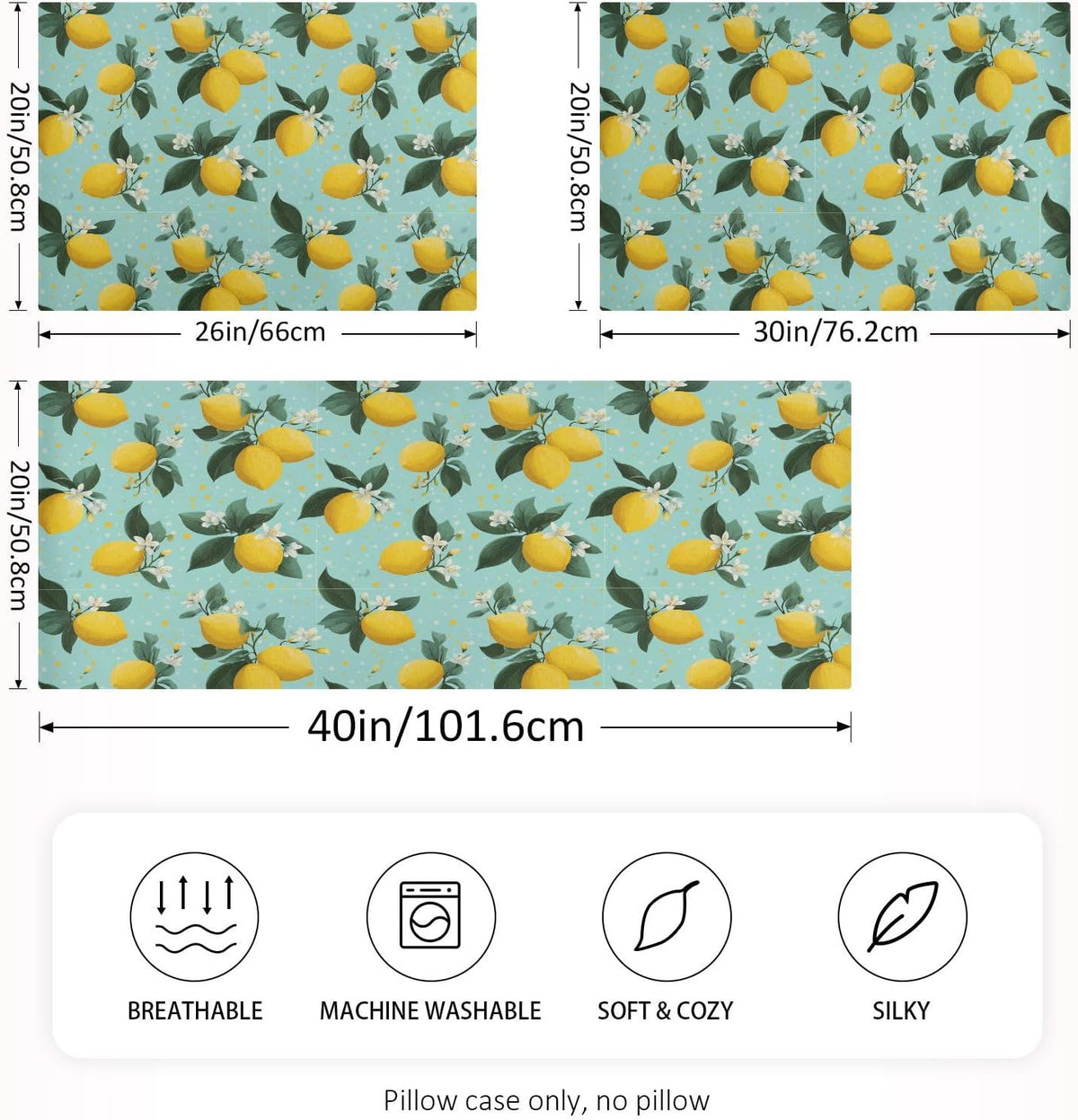 Satin Pillowcase 1 Pack Lemon Yellow Citrus Fruits (28) Similar to Silk Pillow Cases, 20" x 26" Soft Smooth Breathable Cool Pillow Cover for Hair and Skin, Standard Size