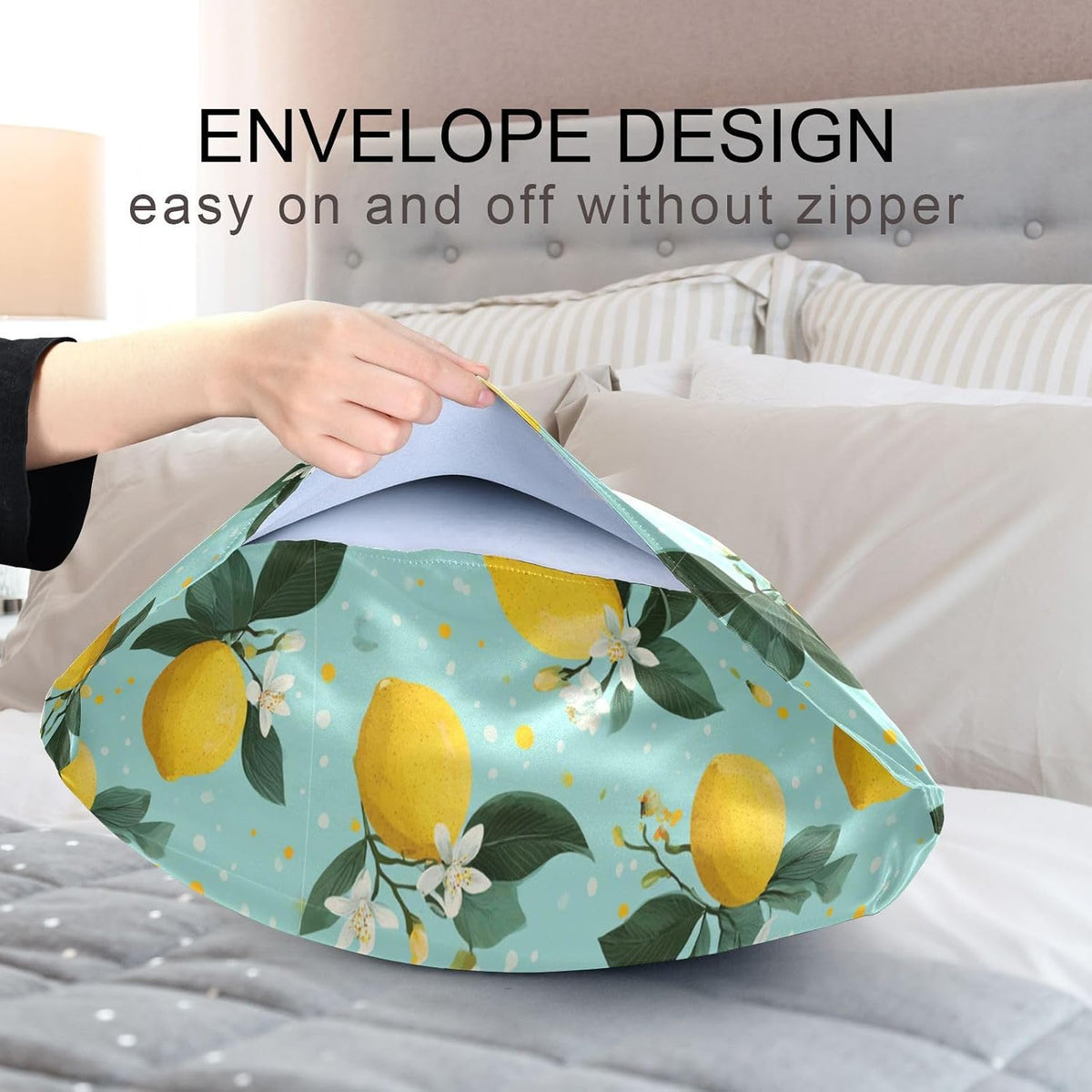 Satin Pillowcase 1 Pack Lemon Yellow Citrus Fruits (28) Similar to Silk Pillow Cases, 20" x 26" Soft Smooth Breathable Cool Pillow Cover for Hair and Skin, Standard Size