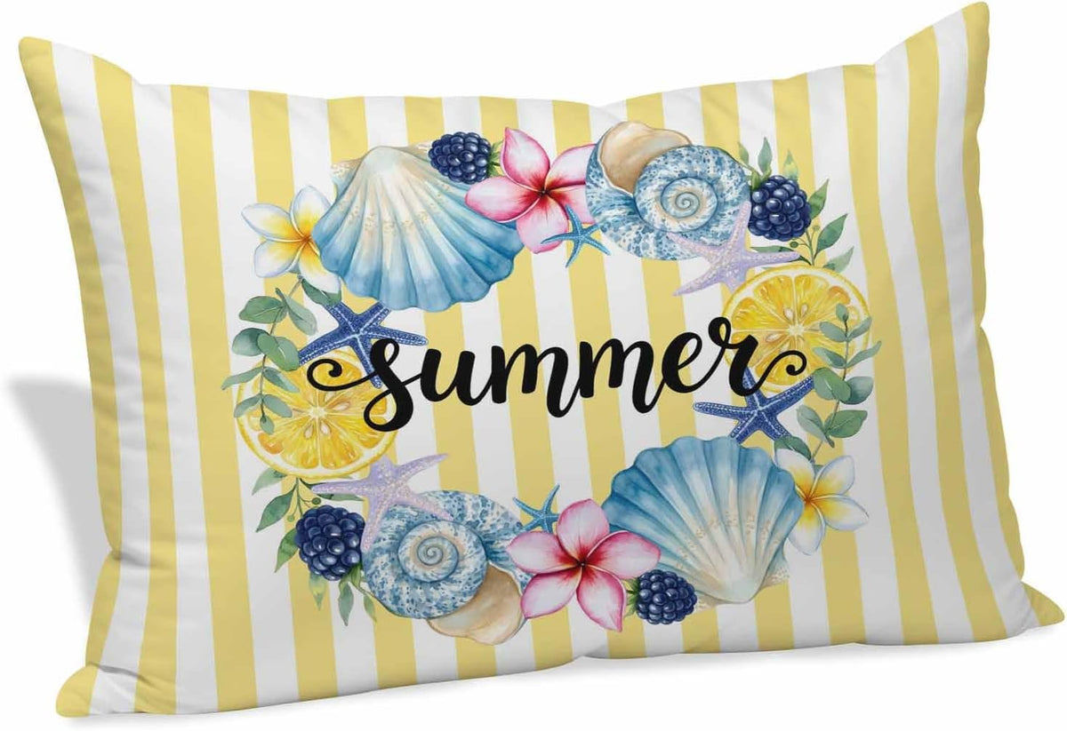 Summer Pillow Covers Lemons Starfish Flower Stripes Yellow 20x26 Inch - Standard Soft Brushed Microfiber Pillowcases with Hidden Zipper Closure Bed Pillow Shams for Bedroom Sofa Car
