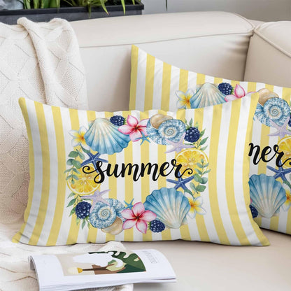 Summer Pillow Covers Lemons Starfish Flower Stripes Yellow 20x26 Inch - Standard Soft Brushed Microfiber Pillowcases with Hidden Zipper Closure Bed Pillow Shams for Bedroom Sofa Car
