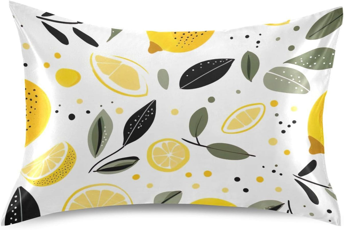 Yellow Lemons Satin Pillowcase for Hair and Skin Body Bedding Pillow Case Standard Size 20"X26" Decorative Pillows Cases with Envelope Closure for Pillow