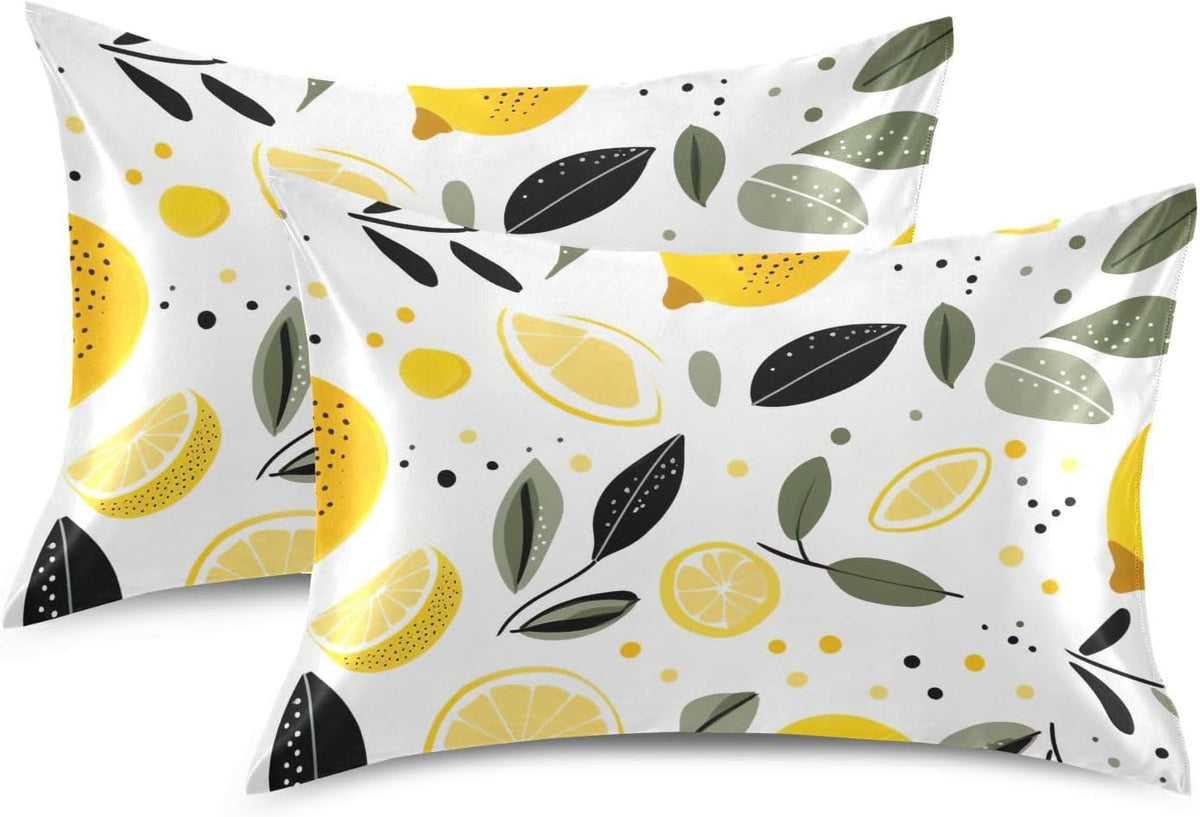 Yellow Lemons Satin Pillowcase for Hair and Skin Body Bedding Pillow Case Standard Size 20"X26" Decorative Pillows Cases with Envelope Closure for Pillow