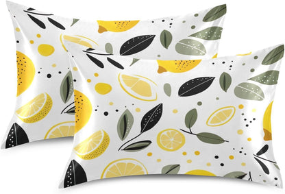 Yellow Lemons Satin Pillowcase for Hair and Skin Body Bedding Pillow Case Standard Size 20"X26" Decorative Pillows Cases with Envelope Closure for Pillow