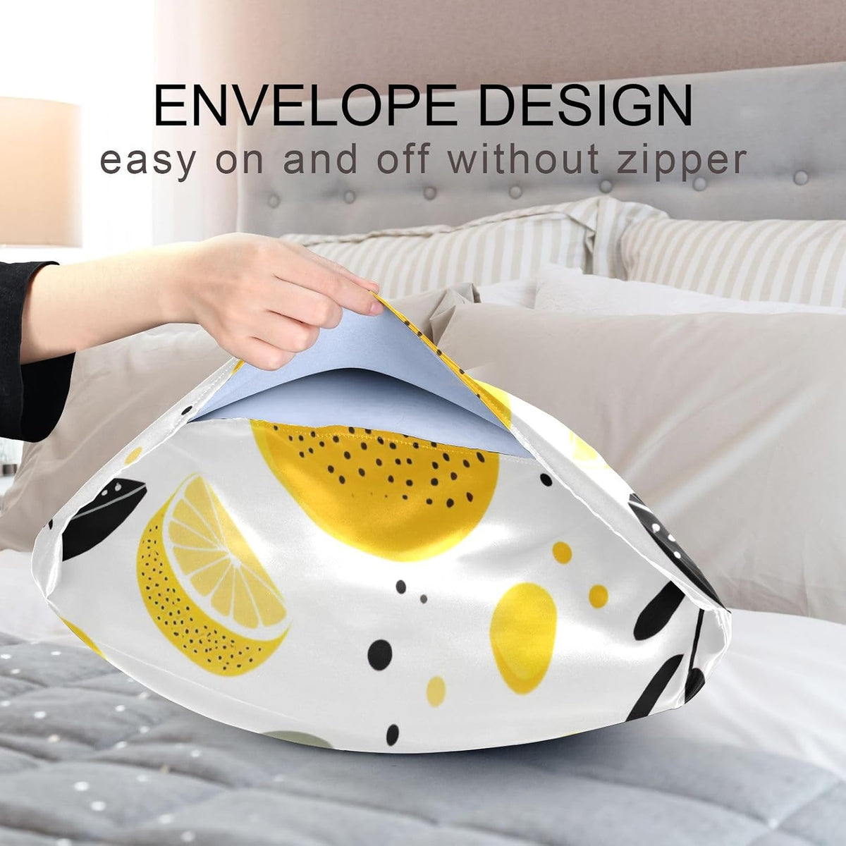 Yellow Lemons Satin Pillowcase for Hair and Skin Body Bedding Pillow Case Standard Size 20"X26" Decorative Pillows Cases with Envelope Closure for Pillow