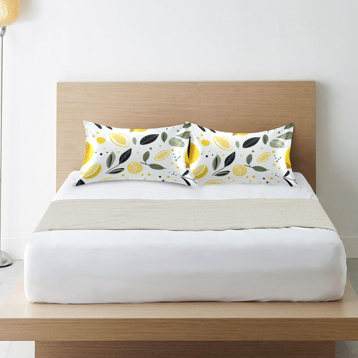 Yellow Lemons Satin Pillowcase for Hair and Skin Body Bedding Pillow Case Standard Size 20"X26" Decorative Pillows Cases with Envelope Closure for Pillow