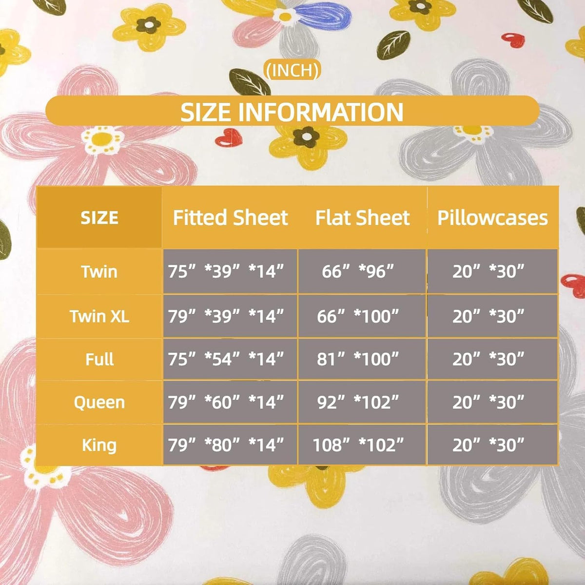 4 Pieces Yellow Floral Sheets Set Queen, Soft Microfiber Floral Sheets Queen Size, Fade Resistant, Flower Sheet Bed Set Deep Pocket All Season