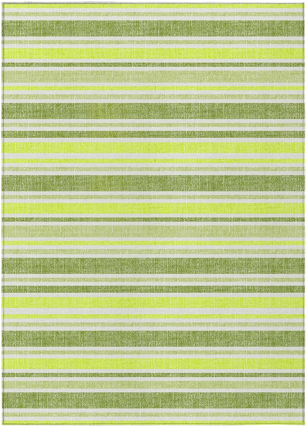 3' X 5' Green and Yellow Striped Washable Non Skid Indoor Outdoor Area Rug