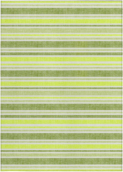 3' X 5' Green and Yellow Striped Washable Non Skid Indoor Outdoor Area Rug