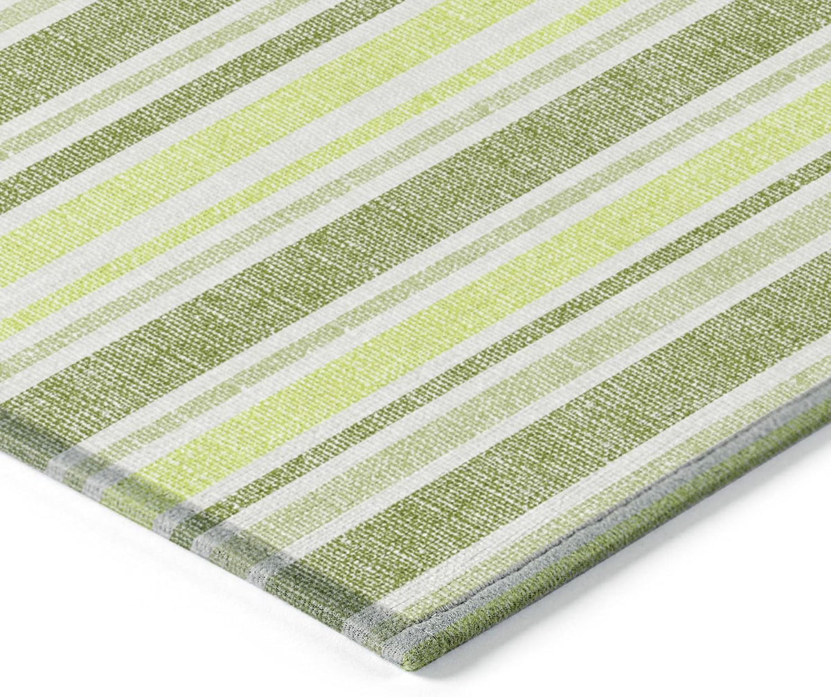 3' X 5' Green and Yellow Striped Washable Non Skid Indoor Outdoor Area Rug