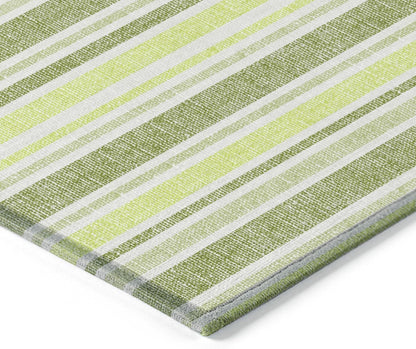 3' X 5' Green and Yellow Striped Washable Non Skid Indoor Outdoor Area Rug