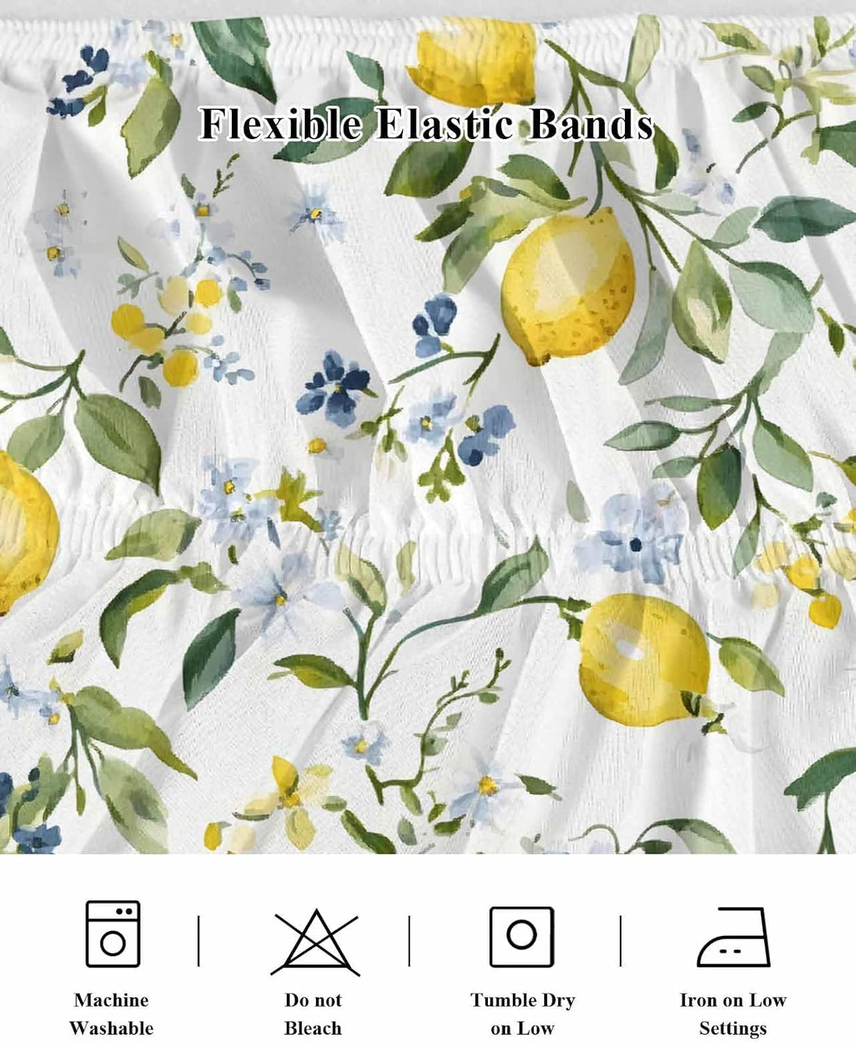 Bed Skirt Yellow Flowers Lemon Summer Ruffle Bed Skirt Wrap Around Bed Skirts for Queen Beds 16" Drop,Adjustable Elastic Dust Ruffles Easy Fit and Wrinkle-Free