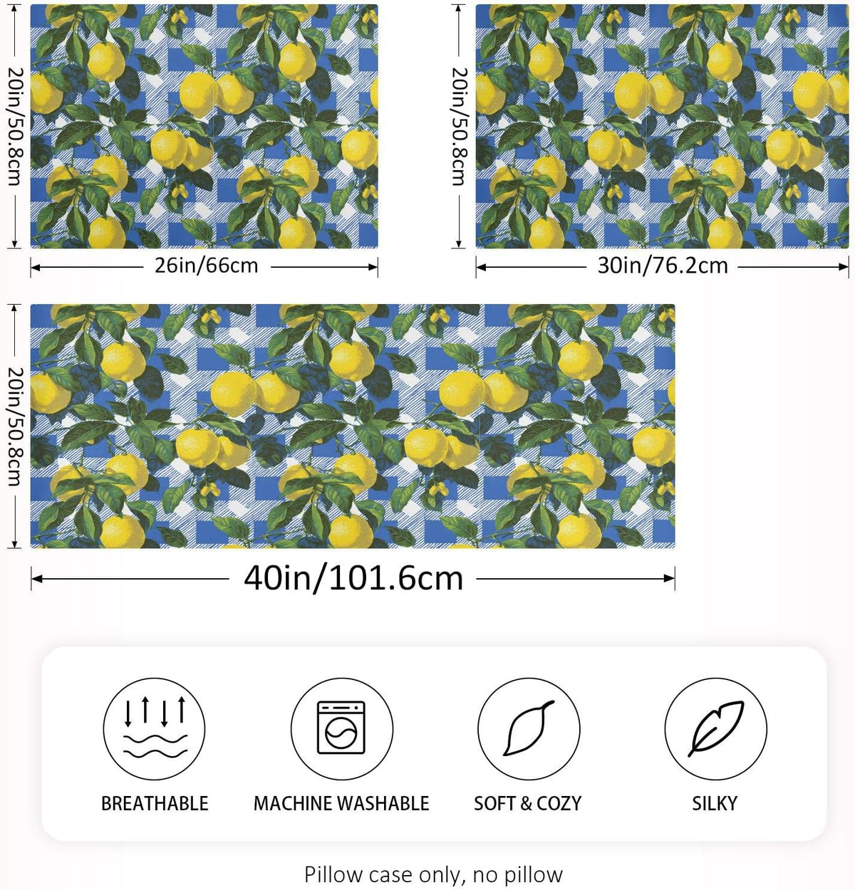 Satin Pillowcase 1 Pack Lemon Yellow Citrus Fruits (34) Similar to Silk Pillow Cases, 20" x 26" Soft Smooth Breathable Cool Pillow Cover for Hair and Skin, Standard Size