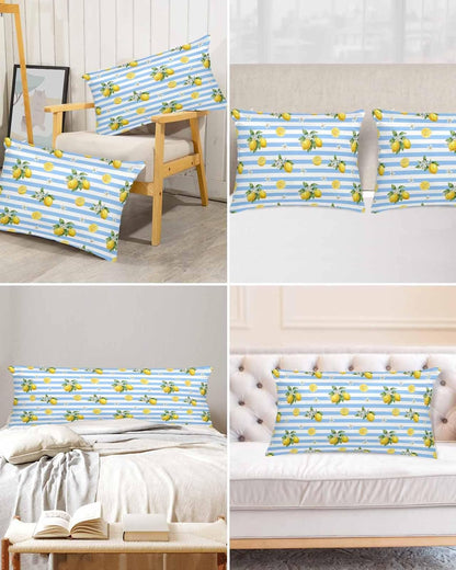 Summer Fruit Satin Pillowcase for Hair and Skin, Yellow Lemon Rustic Flower Blue Stripes Silky Pillow Cases Standard Size with Zipper 1 Pack Soft Cooling Pillow Cover for Women Men, 20''x40''