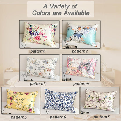 100% Pure Mulberry Silk Pillowcase Standard Size for Hair and Skin,Yellow Real Silk Pillow Cases with Zipper,Soft and Cooling,Both Sides Natural Slip Silk,Floral Print,1pc(20"x26", Pattern5)