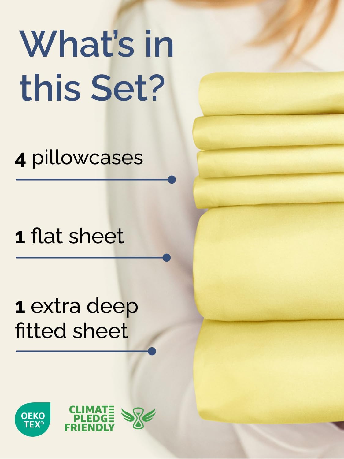 Extra Deep King Sheet Set - 6 Piece Breathable and Cooling Sheets - Yellow