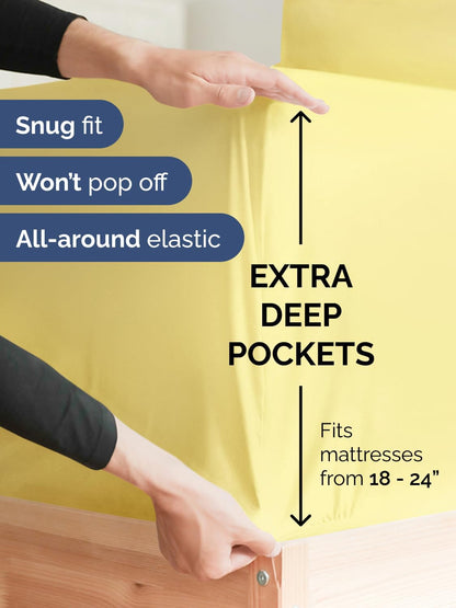 Extra Deep King Sheet Set - 6 Piece Breathable and Cooling Sheets - Yellow