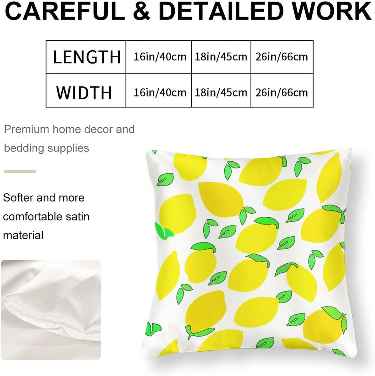 Decor Pillows 16"x16" Lemon Yellow Satin Square Throw Pillow Covers Spring Summer Decorative Throw Pillow Covers Hidden Zipper Decorative Couch Pillow Cover for Sofa Summer Pillow Covers