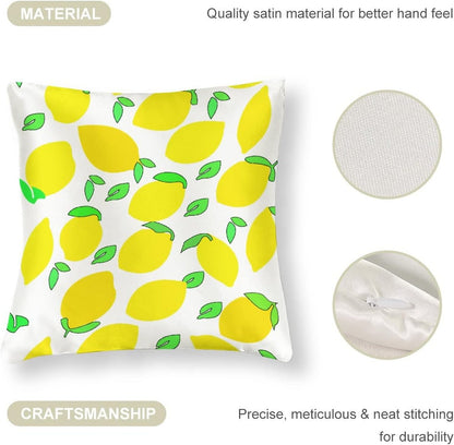 Decor Pillows 16"x16" Lemon Yellow Satin Square Throw Pillow Covers Spring Summer Decorative Throw Pillow Covers Hidden Zipper Decorative Couch Pillow Cover for Sofa Summer Pillow Covers