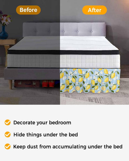 Yellow Lemon Bed Skirt Queen Size 16 Inch Drop, Adjustable Elastic Wrap Around Bed Skirts Easy Fitting Dust Ruffle Bedskirt Bed Frame Cover Spring Summer Floral Botanical