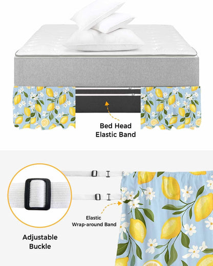 Yellow Lemon Bed Skirt Queen Size 16 Inch Drop, Adjustable Elastic Wrap Around Bed Skirts Easy Fitting Dust Ruffle Bedskirt Bed Frame Cover Spring Summer Floral Botanical