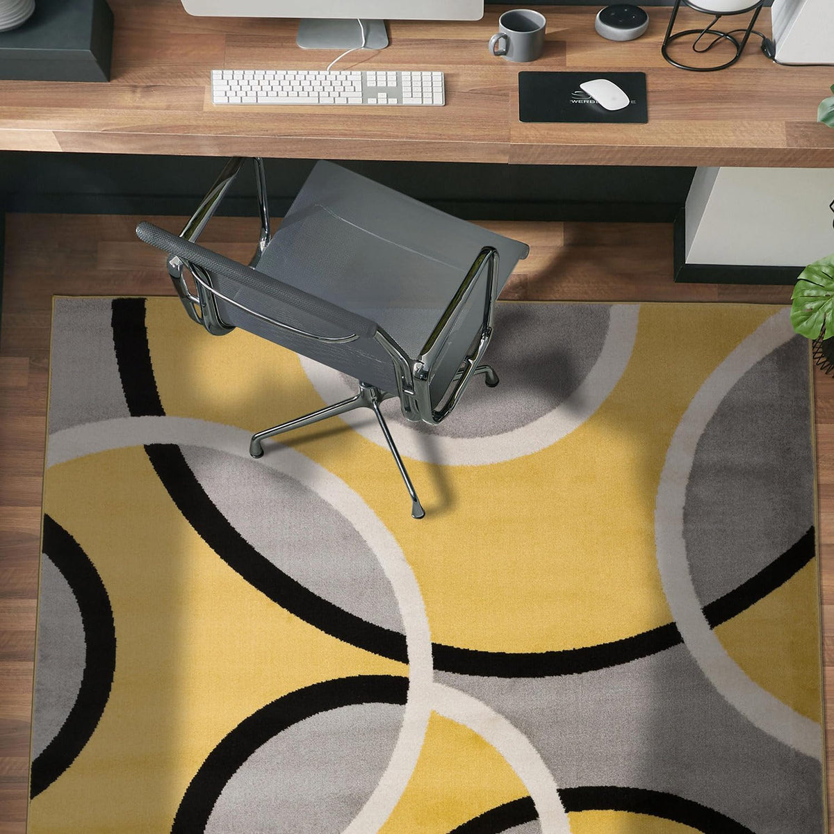 Abstract Circles Contemporary Living Room Area Rug Yellow 3'3" x 5'