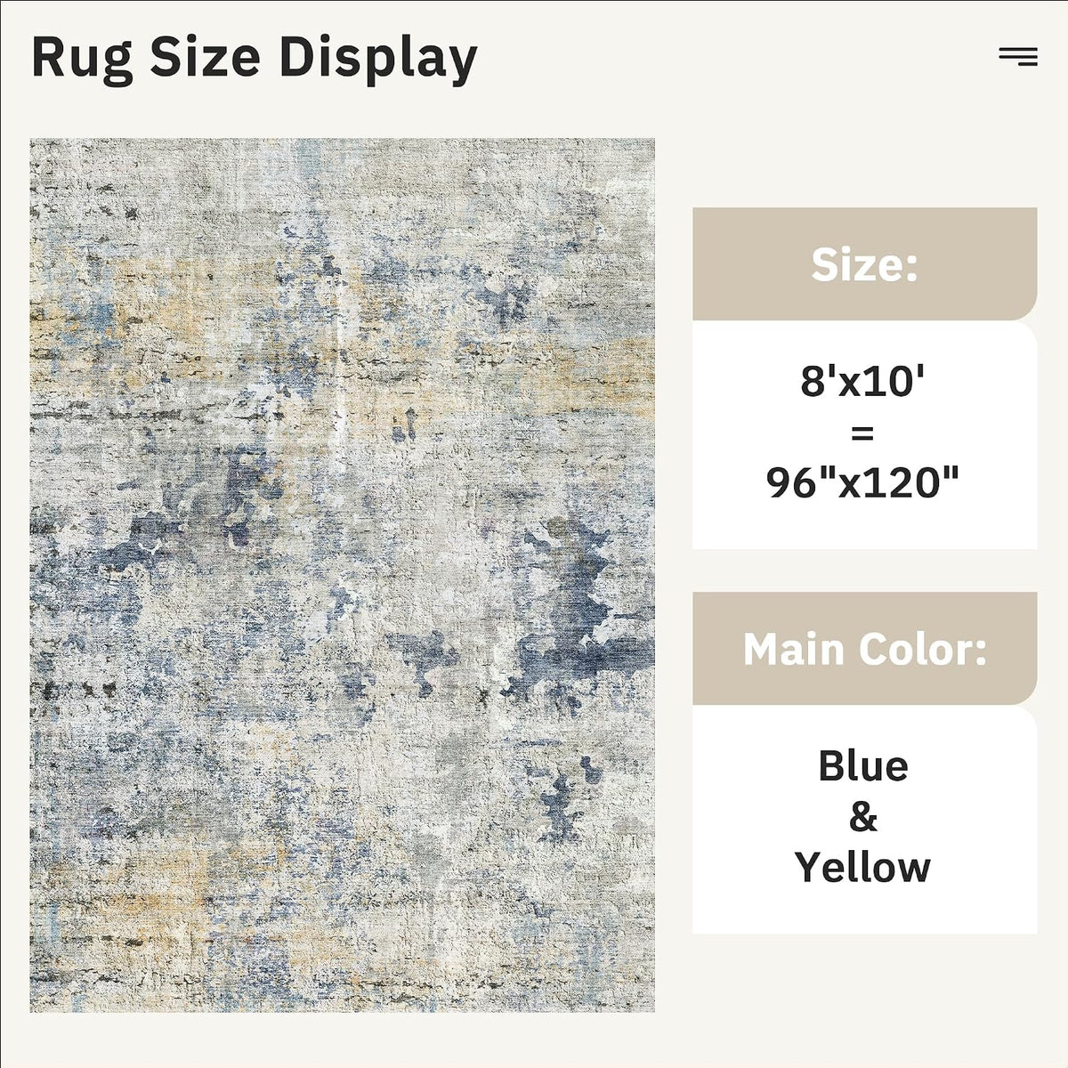 Abstract Rug 8x10 Large Living Room Area Rugs Washable Blue/Yellow