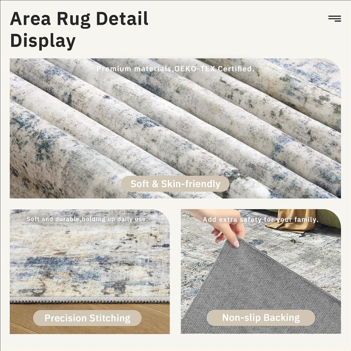 Abstract Rug 8x10 Large Living Room Area Rugs Washable Blue/Yellow