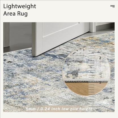 Abstract Rug 8x10 Large Living Room Area Rugs Washable Blue/Yellow
