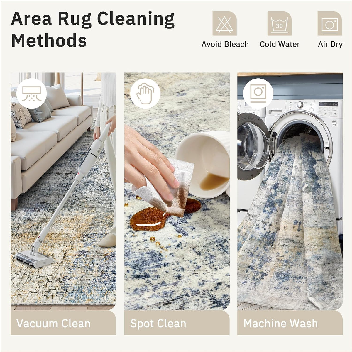 Abstract Rug 8x10 Large Living Room Area Rugs Washable Blue/Yellow