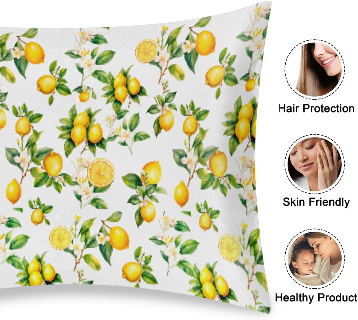 Lemon Satin Pillowcase for Hair and Skin Soft Silk Pillow Case Slip