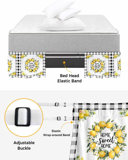 Summer Yellow Lemon Bed Skirt Queen Size 16 Inch Drop, Adjustable Elastic Wrap Around Bed Skirts Easy Fitting Dust Ruffle Bedskirt Bed Frame Cover Black Buffalo Plaid Farmhouse