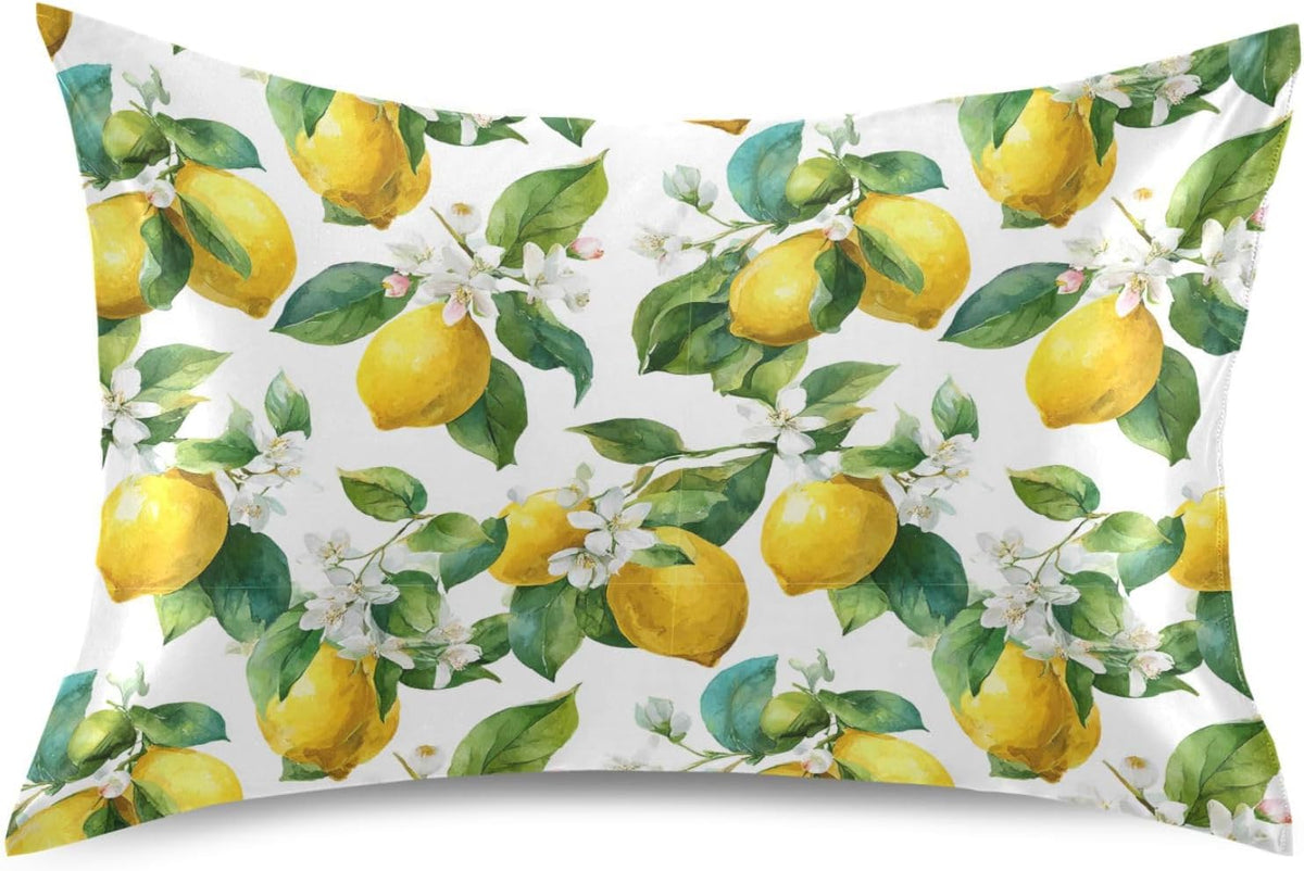 Satin Pillowcase 1 Pack Lemon Yellow Citrus Fruits (13) Similar to Silk Pillow Cases, 20" x 26" Soft Smooth Breathable Cool Pillow Cover for Hair and Skin, Standard Size