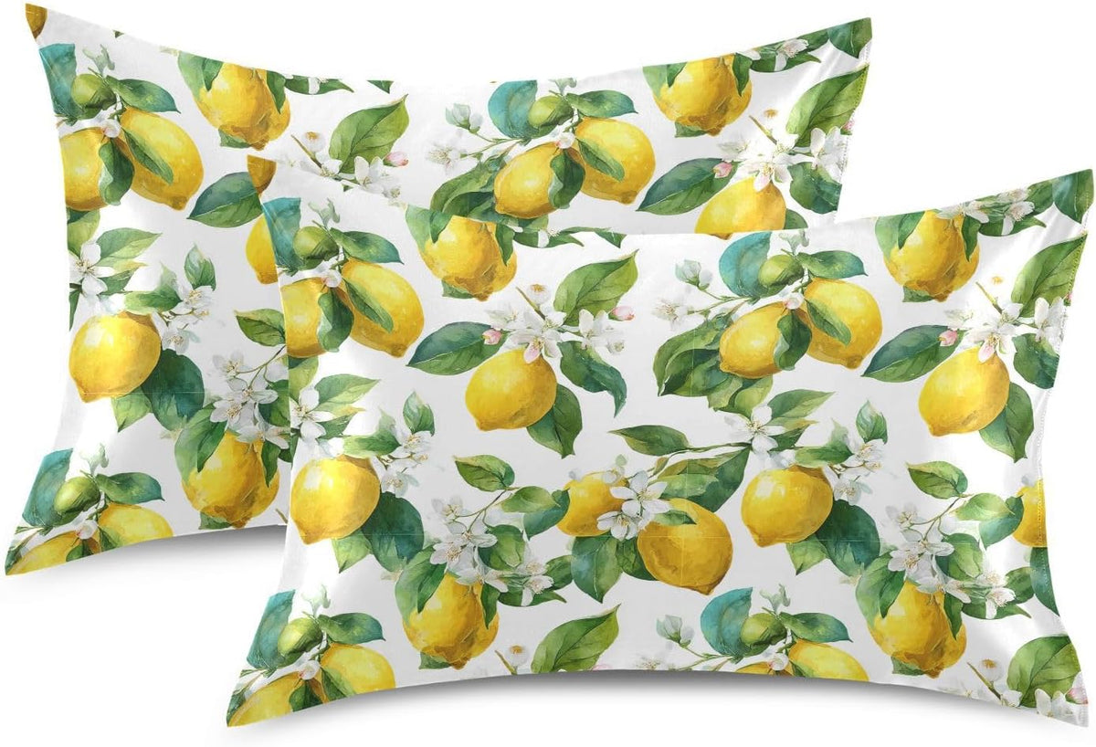Satin Pillowcase 1 Pack Lemon Yellow Citrus Fruits (13) Similar to Silk Pillow Cases, 20" x 26" Soft Smooth Breathable Cool Pillow Cover for Hair and Skin, Standard Size