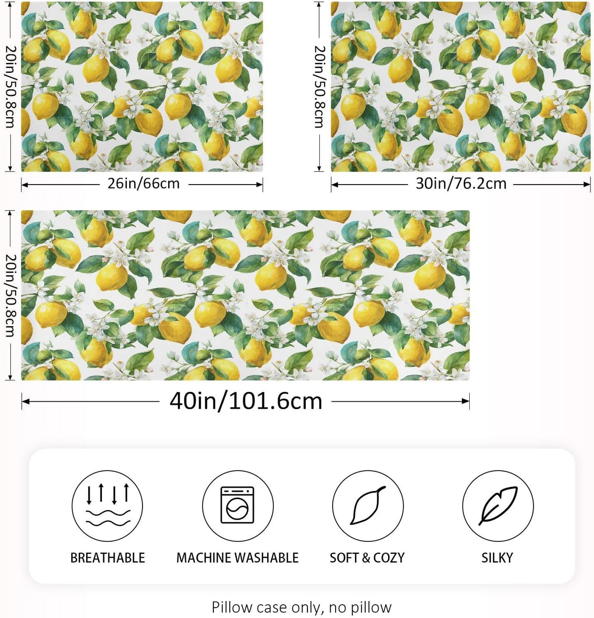 Satin Pillowcase 1 Pack Lemon Yellow Citrus Fruits (13) Similar to Silk Pillow Cases, 20" x 26" Soft Smooth Breathable Cool Pillow Cover for Hair and Skin, Standard Size