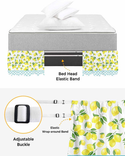 Yellow Lemon Bed Skirt Queen Size 16 Inch Drop, Adjustable Elastic Wrap Around Bed Skirts Easy Fitting Dust Ruffle Bedskirt Bed Frame Cover Farmhouse Summer Botanical Watercolor
