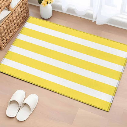 2x3 Ft Entryway Area Rug, Yellow Striped Kitchen Rug Runner Floor Mat, Modern Simple Monochrome Geometric White Non Slip Indoor Door Mat Throw Carpet for Bathroom Living Room Bedroom