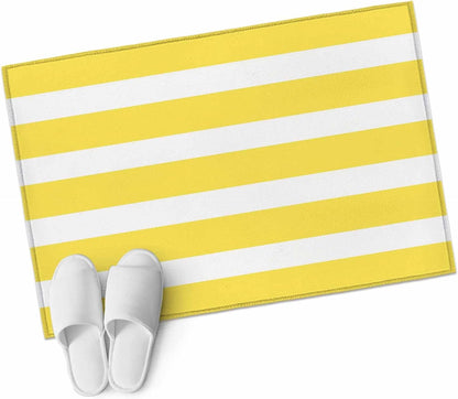 2x3 Ft Entryway Area Rug, Yellow Striped Kitchen Rug Runner Floor Mat, Modern Simple Monochrome Geometric White Non Slip Indoor Door Mat Throw Carpet for Bathroom Living Room Bedroom