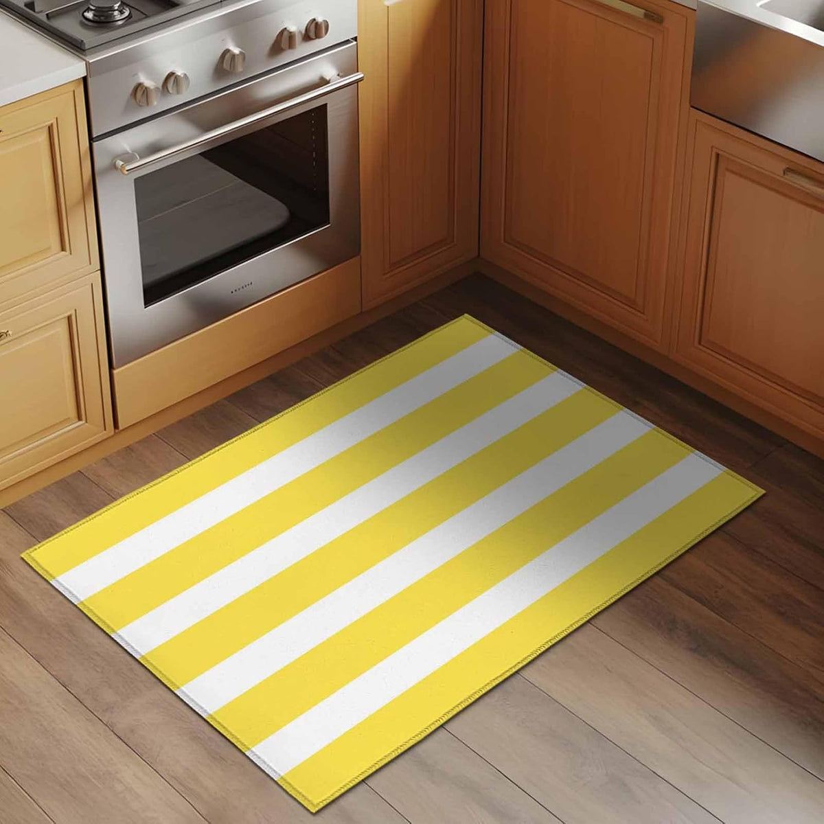 2x3 Ft Entryway Area Rug, Yellow Striped Kitchen Rug Runner Floor Mat, Modern Simple Monochrome Geometric White Non Slip Indoor Door Mat Throw Carpet for Bathroom Living Room Bedroom