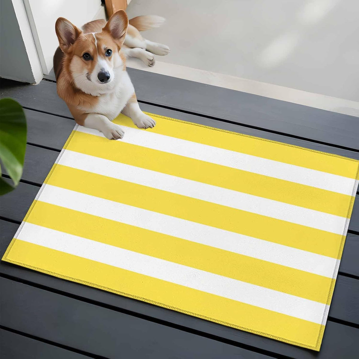 2x3 Ft Entryway Area Rug, Yellow Striped Kitchen Rug Runner Floor Mat, Modern Simple Monochrome Geometric White Non Slip Indoor Door Mat Throw Carpet for Bathroom Living Room Bedroom