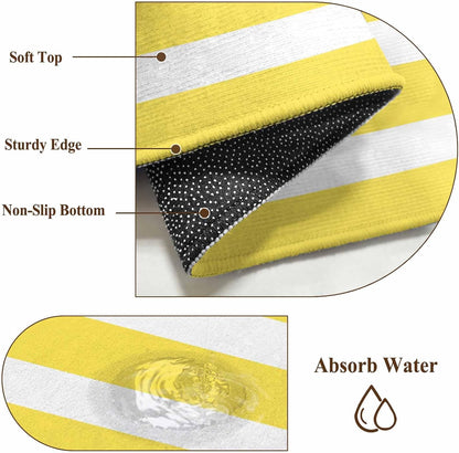 2x3 Ft Entryway Area Rug, Yellow Striped Kitchen Rug Runner Floor Mat, Modern Simple Monochrome Geometric White Non Slip Indoor Door Mat Throw Carpet for Bathroom Living Room Bedroom