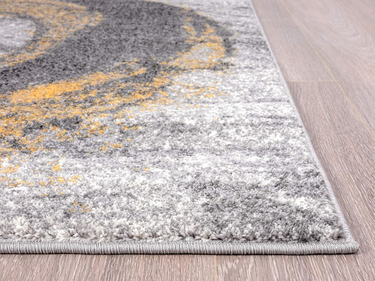 Yellow & Grey Bold Splatter Ring Contemporary 5'3" x 7'6" Area Rug - Laguna Collection Modern Style Accent Rug Rugs