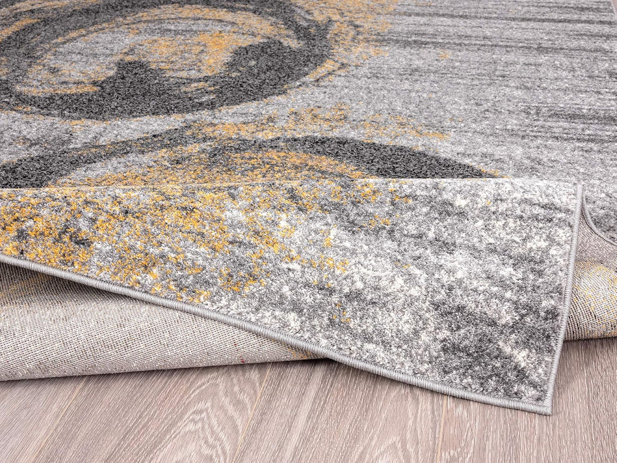 Yellow & Grey Bold Splatter Ring Contemporary 5'3" x 7'6" Area Rug - Laguna Collection Modern Style Accent Rug Rugs