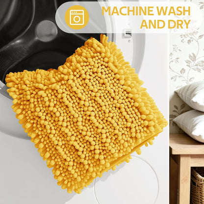 Upgrade Extra Large Gold Bathroom Rug Set 3 Pieces Ultra Soft, Thick Absorbent Bath Mats, Non Slip Chenille Toilet Mat for Bathroom, Bedroom, Kitchen, Yellow
