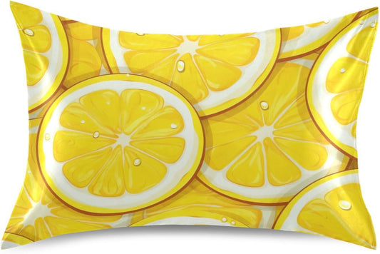 Vintage Yellow Lemons Leaves Satin Pillowcase for Hair and Skin Body Body Pillow Cases Standard Size 20"X26" Super Soft Pillow Case with Envelope Closure for Women