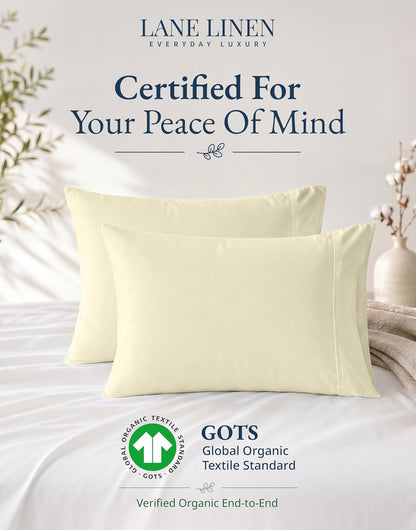 100% Organic Cotton King Size Pillow Cases Set of 2 (20''x36'') Pure Organic Cotton Pillowcases Light Yellow