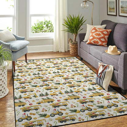 Christmas Construction Trucks Throw Carpets Excavator Tractor Trucks Christmas Trees Area Rugs Winter Floor Mats for Kids Nursery Bedroom Living Room Bathroom Kitchen Home Decor Yellow 20x32inch